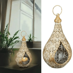 Kleine Metalllaterne mit Glas und Mandala-Muster, Höhe ca. 25 cm