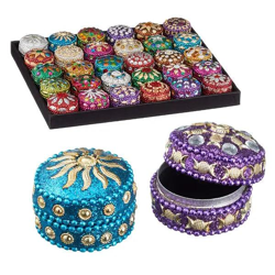 Kleine Runde Schmuckdose im Orientalischen Stil - 3,5 cm Durchmesser, Verschiedene Muster