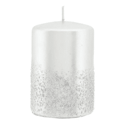 Kleine Silberne Stumpenkerze Metallic Glitzer, 10cm - Edles Tischdekor