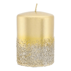 Kleine Stumpenkerze in Gold mit Metallic-Glitzer, 10cm - Deko Highlight