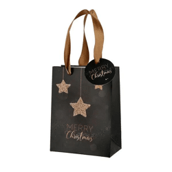 Kleine Weihnachtsgeschenktüte Schwarz mit Stern, 14 cm Höhe