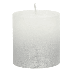 Kleine weiß-silberne Stumpenkerze mit Glitzer, ca. 7cm hoch - Elegante Kerze für festliche Dekoration