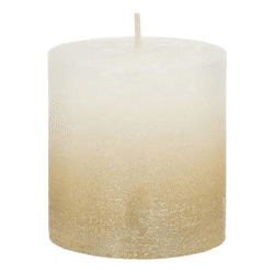 Kleine weiße-goldene Stumpenkerze mit Glitzer, ca. 7cm hoch - Festliche Kerze für elegante Dekoration