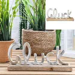 Kleiner 'Glück' Schriftzug auf Standfuß – Freudebringende Deko, 10cm Höhe