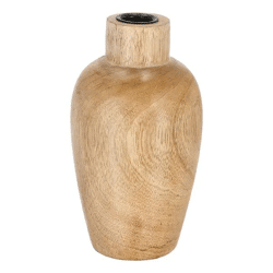 Kleiner Bauchiger Stabkerzenhalter aus Mangoholz, 17cm - Stilvolles Tischdekor