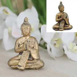 Kleiner Buddha, gold glänzend, sitzend, ca. 10cm – Dekorative Zen Statue | Elegante Buddha-Figur
