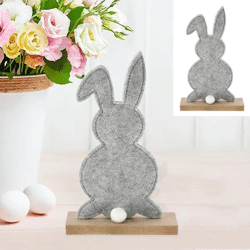 Kleiner Filzhase, Grau mit Bommelschwanz auf Holzsockel, ca. 21cm