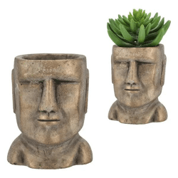 Kleiner Pflanztopf Moai-Kopf in Gold, Feine Ausführung, 17 cm Höhe