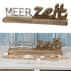Kleiner Schriftzug 'Meerzeit' auf Standfuß, Silber, Breite ca. 30 cm – Kompakte Küstendeko