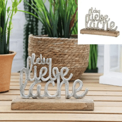 Kleiner Silber-Schriftzug 'Lebe Liebe Lache' auf Sockel - 23cm Lang