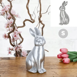 Kleiner Silberner Hase, Polyresin, 9cm Hoch, Feine Dekofigur