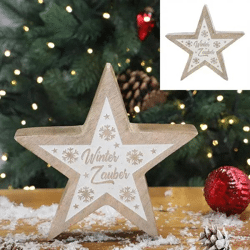 Kleiner Weißer Mangoholz-Stern zum Stellen, 15 cm Durchmesser – Zauberhafte Winterdeko