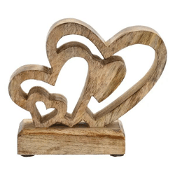 Kleines goldenes Herz auf Sockel, Mangoholz, 11cm - Zierliches Dekorationsstück