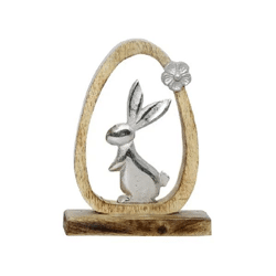 Kleines Osterdekor Ei mit Hase auf Standfuß, 22 cm Höhe, Frühlingsdeko