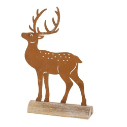 Kleines Rentier auf Holzsockel, Rostoptik, ca. 18cm Hoch - Dekorative Weihnachtsfigur