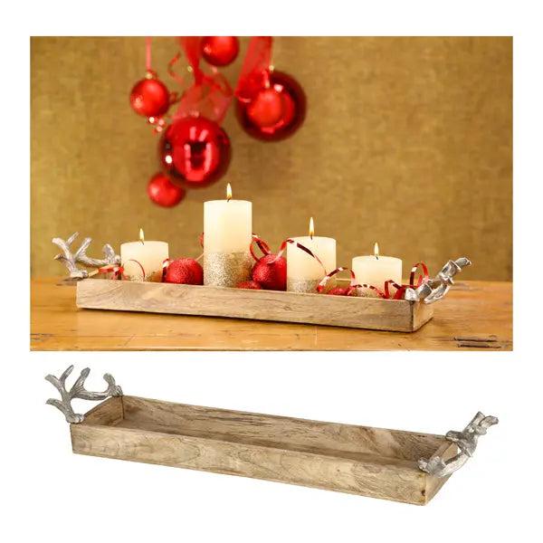 Kleines Serviertablett mit Geweihgriffen - Rustikale Eleganz, ca. 60x13cm