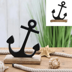 Kompakter Schwarzer Anker auf Ständer, Elegantes Nautik-Accessoire, 18 cm Hoch
