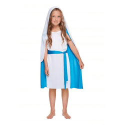 Mary costume for children, size Medium (7-9 years) - disguise for Christmas games