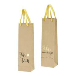Kraftpapier Flaschentüten mit Sprüchen, 2er-Set, ca. 35cm Höhe – Stilvolle Geschenkverpackung