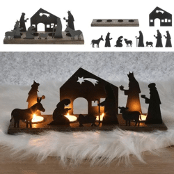 Krippenszene Kerzenhalter, Breite Basis 32cm - Weihnachtliche Dekoration
