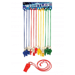 Plastic flute 5.5 cm in 4 versions with 80 cm cord - musical toys for children