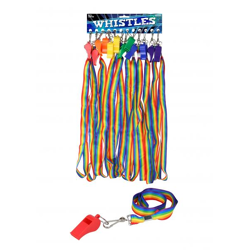 Kunststoffpfeife 5,5 cm mit 80 x 2 cm Umhängeband, 6 Farben, Sport & Veranstaltungen