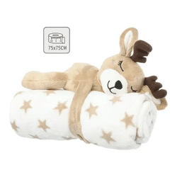 Kuscheldecke für Babys, Rentier-Motiv, Weich & Warm, ca. 75x75 cm