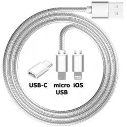 Ladekabel aus Stoff, 2in1 + USB-C Adapter, 100 cm