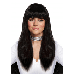 Lange schwarze Perücke, 140G, hochwertiges Kunsthaar für Kostüme