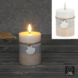LED Echtwachskerze, maritimes Design, ca. 7,5x10 cm, flackerndes Licht, batteriebetrieben
