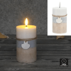 LED Echtwachskerze, maritimes Design, ca. 7,5x12,5 cm, sicherer Flammeneffekt, batteriebetrieben