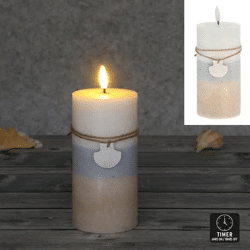 LED Echtwachskerze, maritimes Design, ca. 7,5x15 cm, batteriebetrieben, sicherer Flammeneffekt