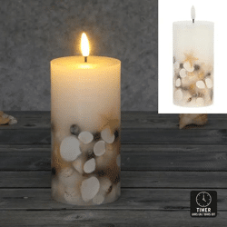 LED Echtwachskerze, Muschel-Design, 7,5x15 cm, batteriebetrieben, flackernder Flammeneffekt