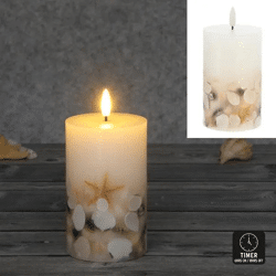 LED Echtwachskerze, Muschel-Design, ca. 7,5x12,5 cm, batteriebetrieben, flackernder Flammeneffekt