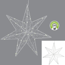 LED Stern aus Silberdraht, 30 LEDs, 50cm Durchmesser, Festliche Weihnachtsdeko