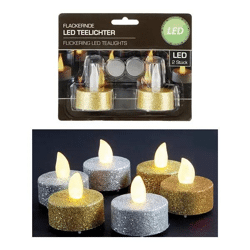 LED Teelicht Glitter, 2er-Set, 2/s - Funkelnde, flammenlose Kerzen