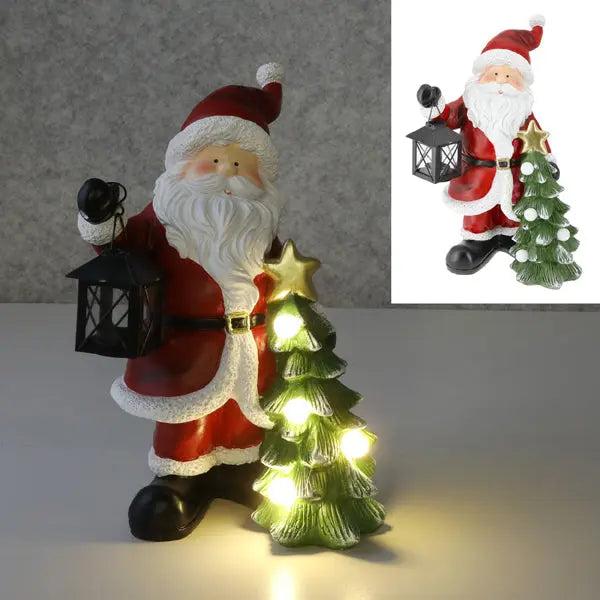 LED Weihnachtsmann mit Baum und Laterne, 31 cm - Beleuchtete Festdeko