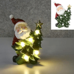 LED Weihnachtsmannfigur mit Tannenbaum, 23 cm - Leuchtende Weihnachtsdeko