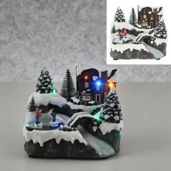 LED-Winterlandschaft mit Eisbahn/Fluss, Zauberhafte Miniatur Szene, 17x14cm