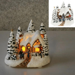 LED-Winterlandschaft mit Familie am Baum, Herzliche Feiertagsdeko, 17x16cm