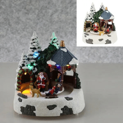 LED-Winterlandschaft mit Hund und Schlitten, Bezaubernde Feiertagsdeko, 20x21cm