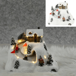 LED-Winterlandschaft mit Rodelbahn, Festliche Rutschbahn-Deko, 25x18cm