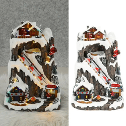 LED-Winterlandschaft mit Skipiste, Beleuchtetes Panorama-Dekor, 26x36cm