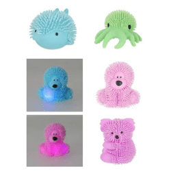 Leuchtende LED Zotteltiere, 10cm, 4er-Set - Niedliche Lichtspielgefährten