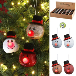Leuchtende Winterfreude - 4er-Pack LED Weihnachtskugeln, Schneemann, ca. 6,5cm Durchmesser