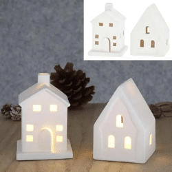 Leuchtendes Cottage in Weiß, 2er-Pack, ca. 9cmH - Schaffen Sie eine gemütliche Atmosphäre mit LED-Häusern
