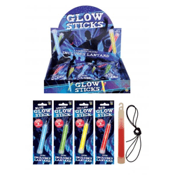 Leuchtstab 15cm mit Lanyard, 4 verschiedene Farben, Party-Leuchtstäbe, Festival-Leuchtstäbe