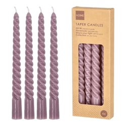 Lila Gedrehte Stabkerzen, Klein, 4er-Set, 20cm Höhe - Dekoratives Element