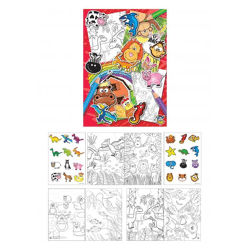Lustiges Aufkleber- und Malbuch 10,5 x 14,5 cm – 10 Seiten, kreatives Spielbuch für Kinder