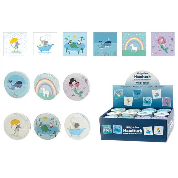 Magisches Handtuch - ca. 30x30 cm, 6 Motive sortiert - Kompakte, erweiterbare Waschlappen